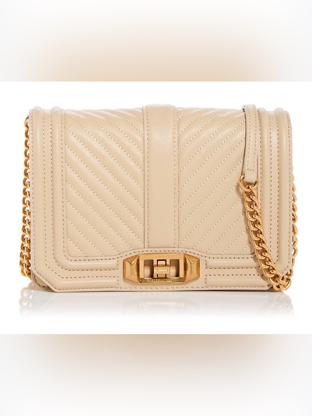 Rebecca Minkoff Small Love chevron crossbody bag purse in Beige Tan